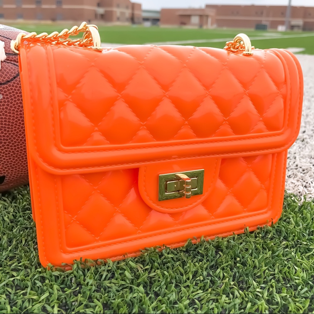 Orange Cross Body Adjustable Chain Jelly Hand Bag